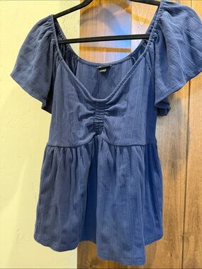 torrid Navy Blue Ruched Peplum Flutter Sleeve Top